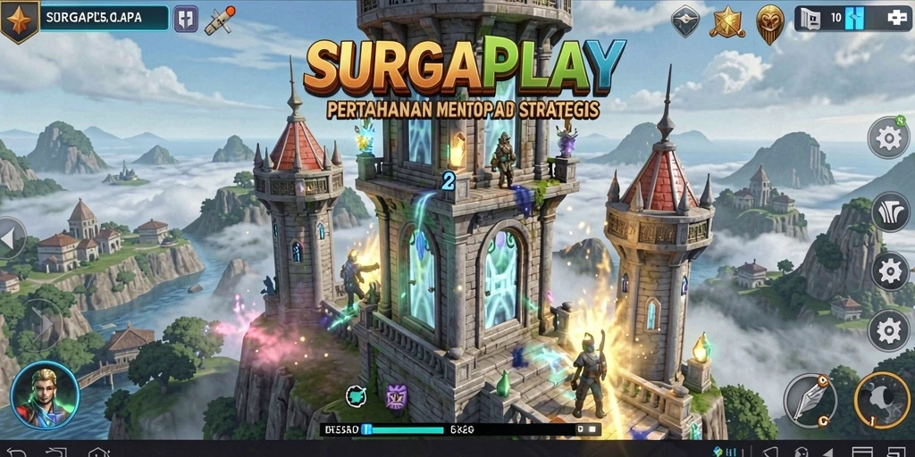 Tangkapan layar gameplay SURGAPLAY menampilkan aksi seru Tower Defense.